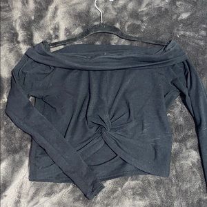Cropped off-the-shoulder black top with front knot